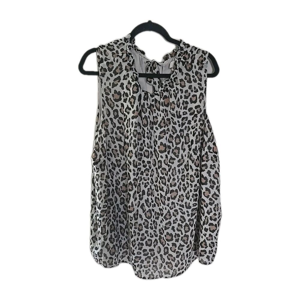 LOFT Tan Leopard Print Ruffle Tie Back Sleeveless‎ Tank Top Womans Plus Size 24